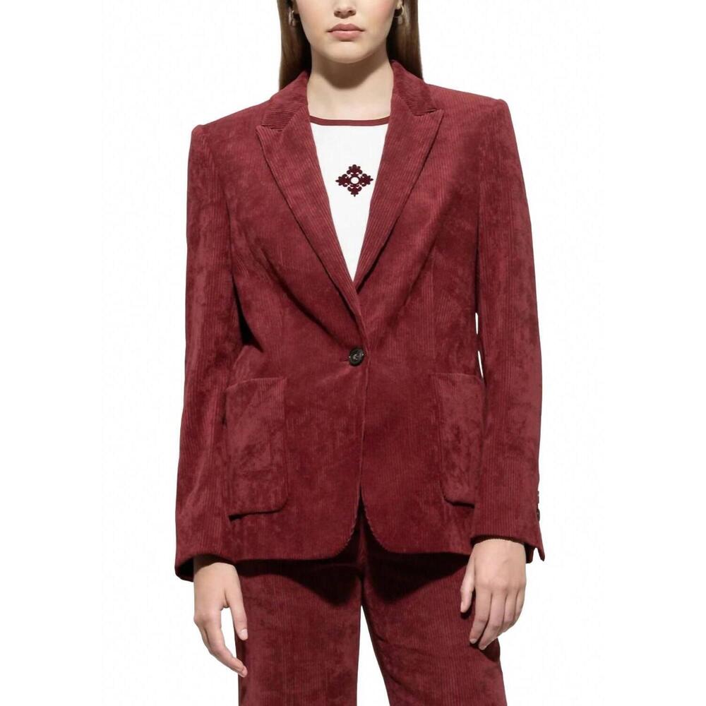 NEW LUISA CERANO corduroy one button blazer in berry red